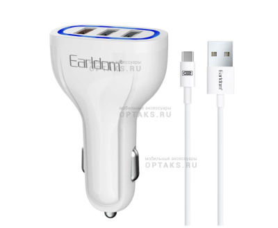 АЗУ Earldom ES-CC13, 2.1A, кабель USB to Type-C, белый